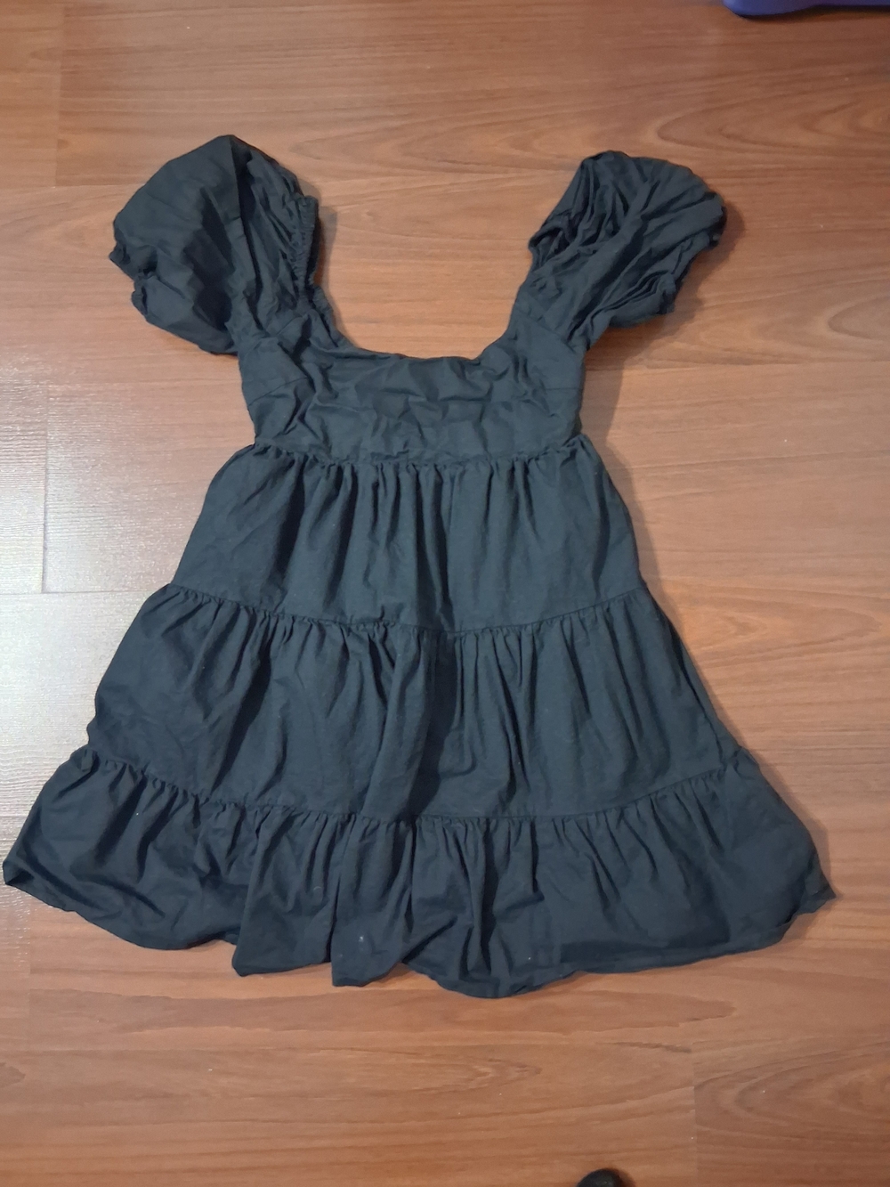 NIA by Los Angels Casual Black Tiered Puff-Sleeve Summer Dress